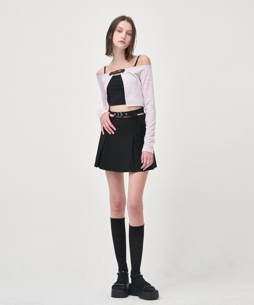 Etmont Belted Pleats Mini Skirt, Black