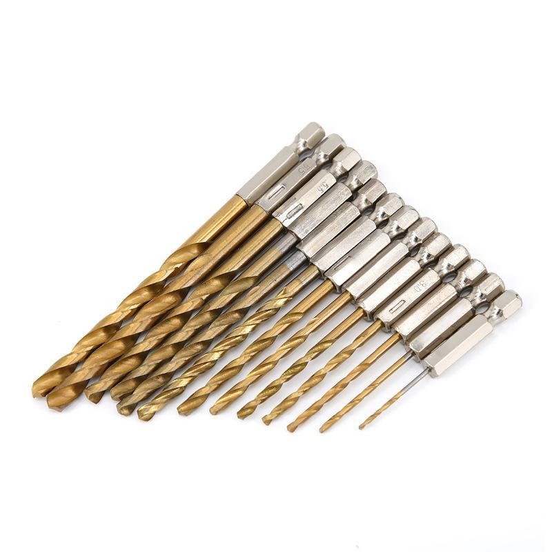 13-Piece Titanium-Plated High-Speed Steel Hex Shank Drill Bit Set for Wood and Plastic