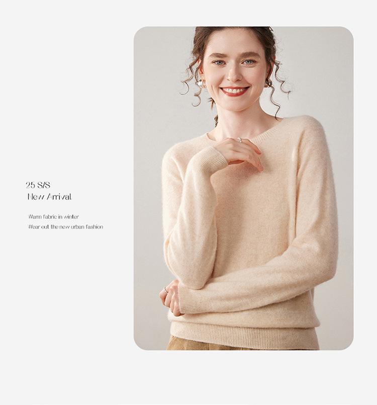 Women's Versatile Cashmere Round Neck Sweater - Thin, Simple, Loose-Fit Knitted Design for Autumn/Winter.