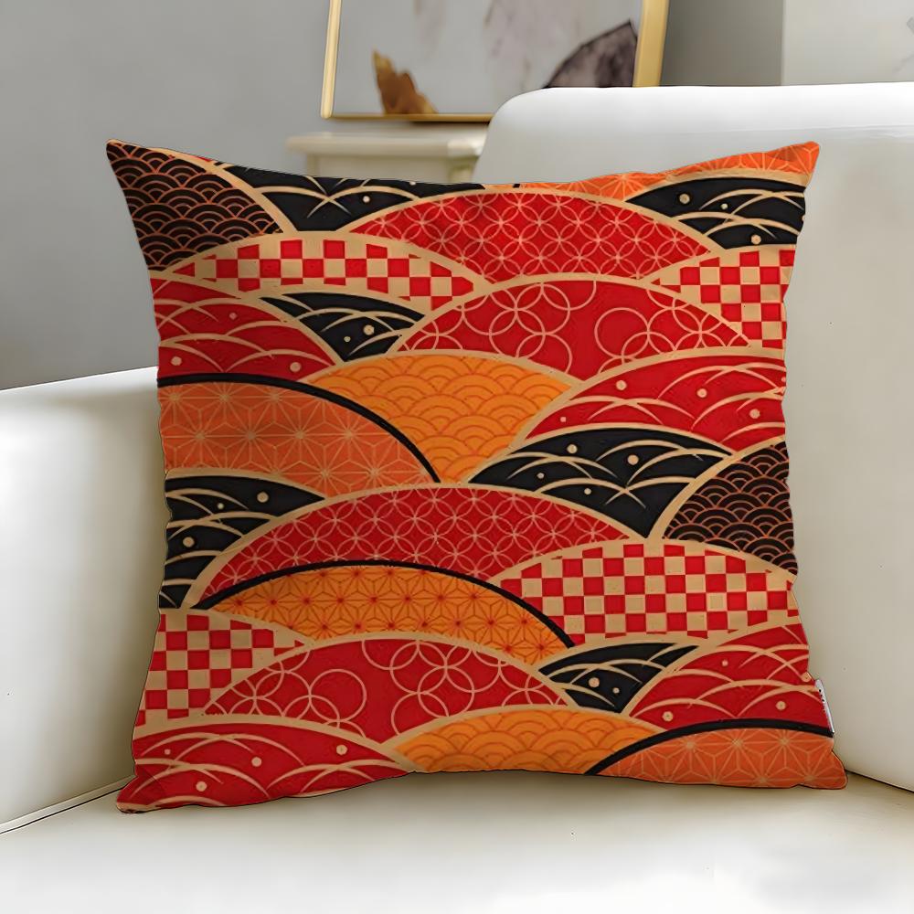 Pattern Japanese Style Pattern Cushion Cover Soft & Easy-Wash Pillow Case – Versatile for Couch, Bed, Travel and Office
