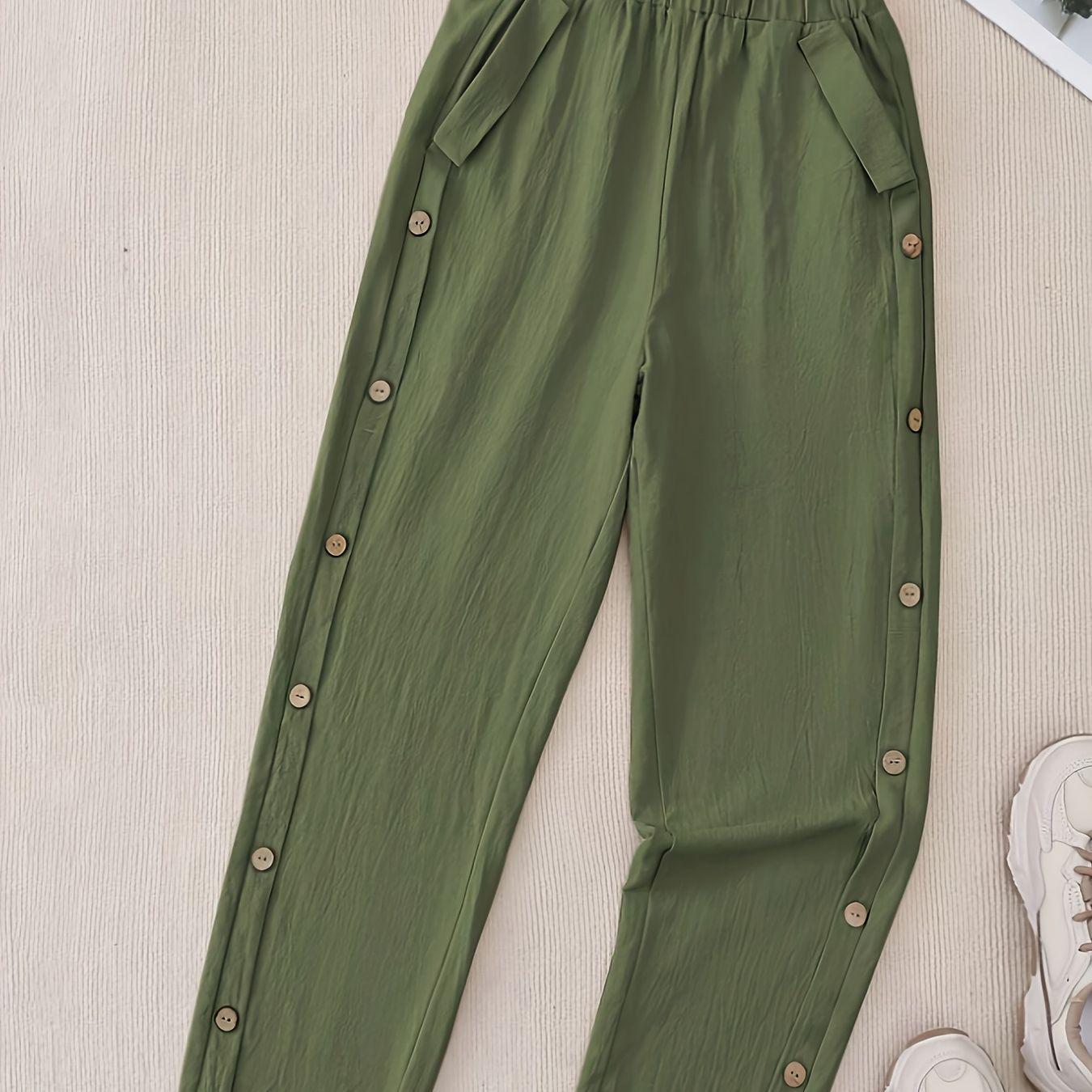 

Plus Size Women s Straight Leg Casual Pants with Buttoned Pockets 3XL армія зелений колір