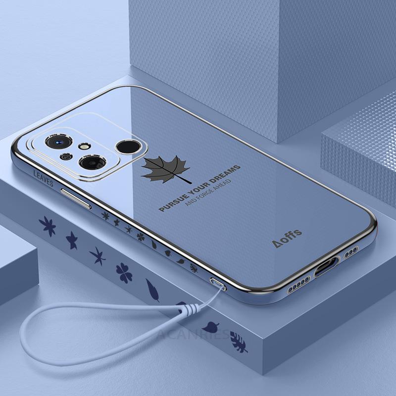 Redmi12c Luxury Maple Leaf Lanyard Case On For Xiaomi Redmi 12c 10a 10c 9c Nfc 9a A1 Plus Redmia1 Plating Silicone Cover Redmi9c