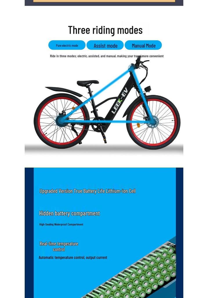 26-inch Lithium Battery Mountain Bicycle for Adults & Students – Shock Absorbing, Ideal for Outdoor Riding & City Commuting