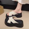 Factory Direct Sales Thick-soled Heightened Cross-strapped Cool Slippers for Women's Summer Wear 2025 New Spring Beach Vacation Sandals