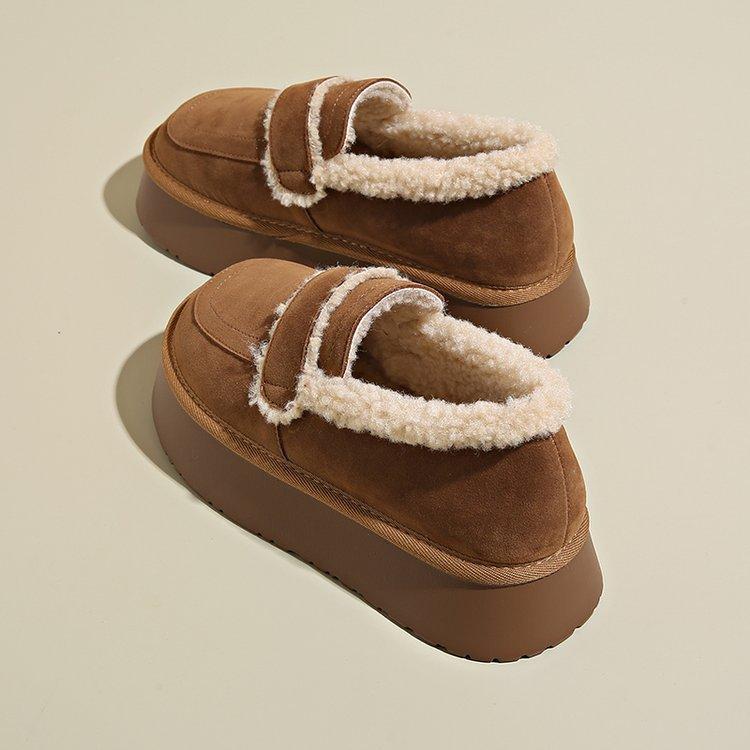 Módní Jarní Podzimní Zimní Huňaté Boty Dámské Venkovní Nošení Všestranné Silná Podrážka Jedno Poutko na Nohu Fazolové Boty Polstrované Bavlněné Boty Sub