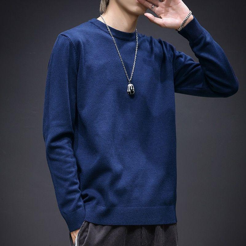 Pullover Herren Jung Gestrickt Einfarbig Lässig Rundhals Pullover
