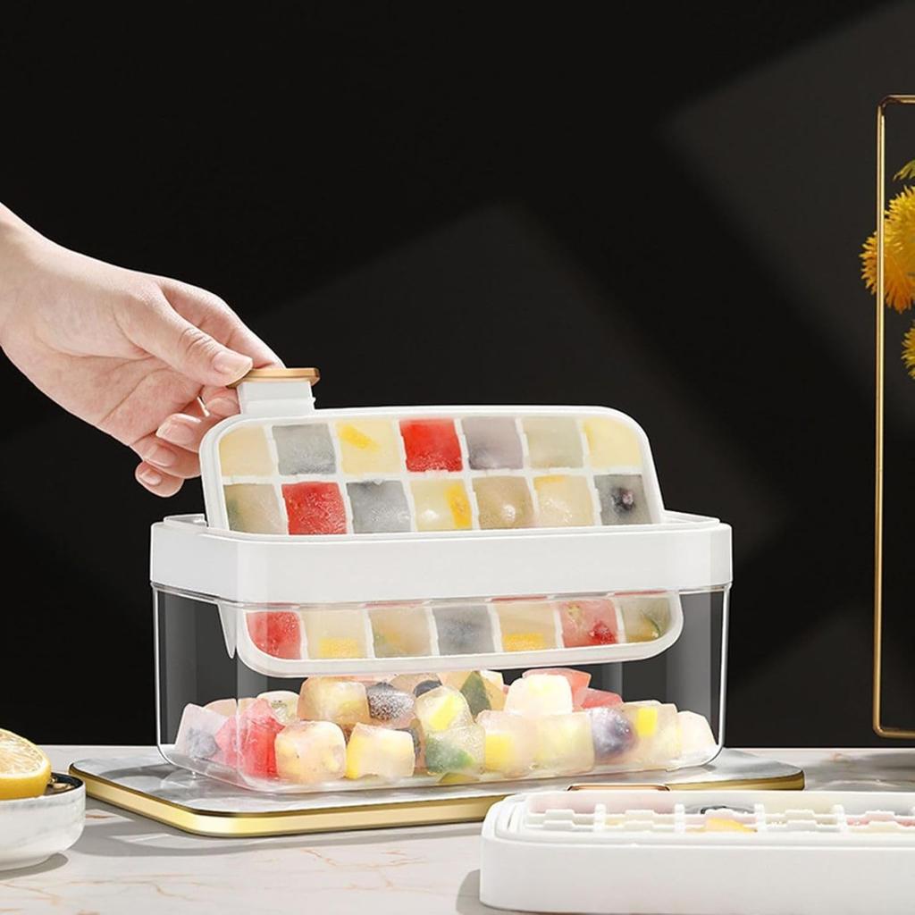 Itisyou Ice Cube Tray with Smooth Ice Removal Design, Large Capacity Ice Maker with Lid, Home Ice Cube Maker with Ice Box, Ideal for Freezing