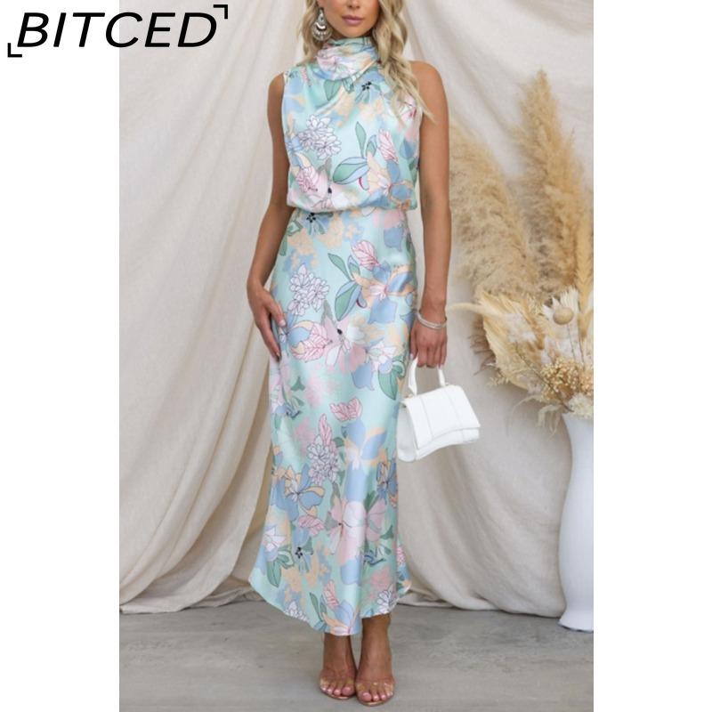 BITCED Sleek and Sophisticated Women's Sleeveless Strappy Printed Satin Dress