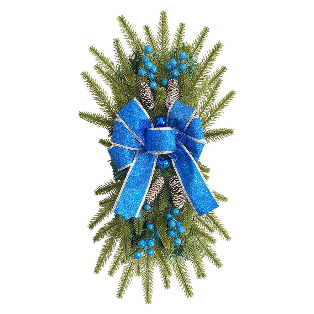 Christmas Simulation Garland with Silk Ribbon Wall Window Hanging Ornament Trim Garland Prelit Stairway Swag Trim for Home Decor