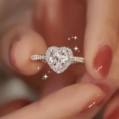 Anello di Diamanti a Forma di Cuore: Argento Puro S925 da Donna, Zirconi Simulati da 1 Carato, Montatura Pavé Perfetta per Matrimoni