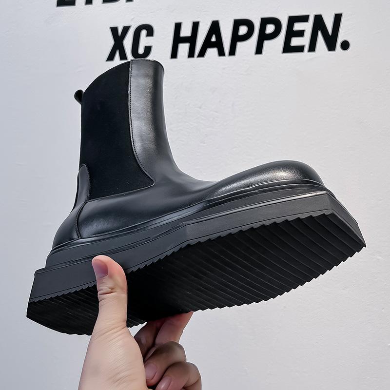 Thick-soled medium tube round head Chelsea boots dark square head cigarette tube short boots British men's big head Martin boots 68555-A