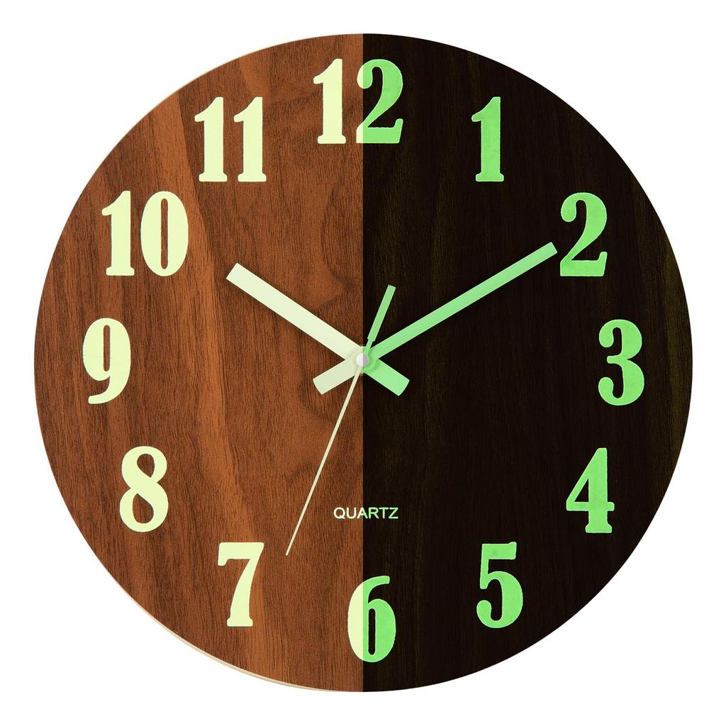 Wall Nordic Easy to Continuous Second 3D Simple 30cm Grain Clock, Luminous, Stylish, Silent, Style, Read, Fluorescent, Hand, Dial, Design, (Wood 2D)