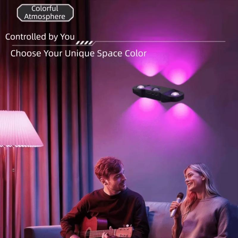 4-Head RGB LED Wall Lamp, Motion Sensor Magnetic Atmosphere Light, USB 5V Rechargeable Gradient Indoor Lighting