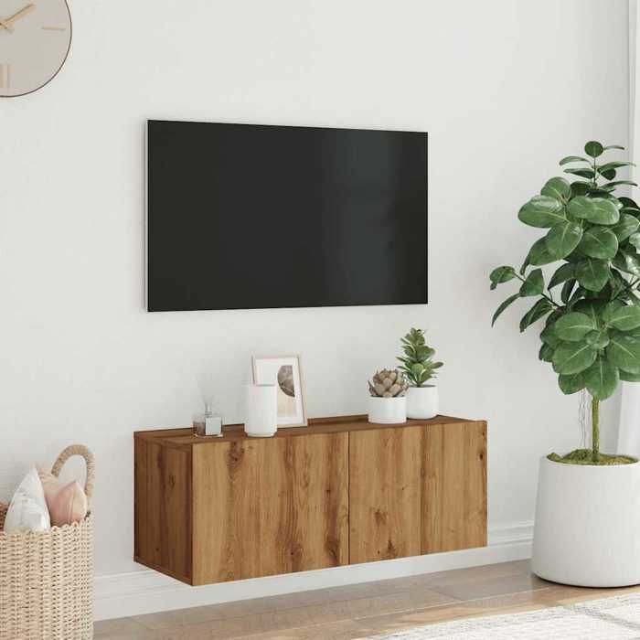 VidaXL Meuble TV mural chêne artisanal 80x30x30 cm bois d'ingénierie, support TV, armoire média, console TV, meuble HiFi, 856017