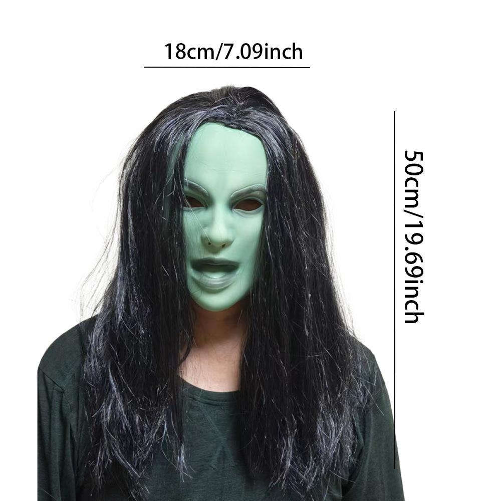 Halloween Hexenmaske: Klassisches Böses Geisterkostüm mit schwarzen Haaren