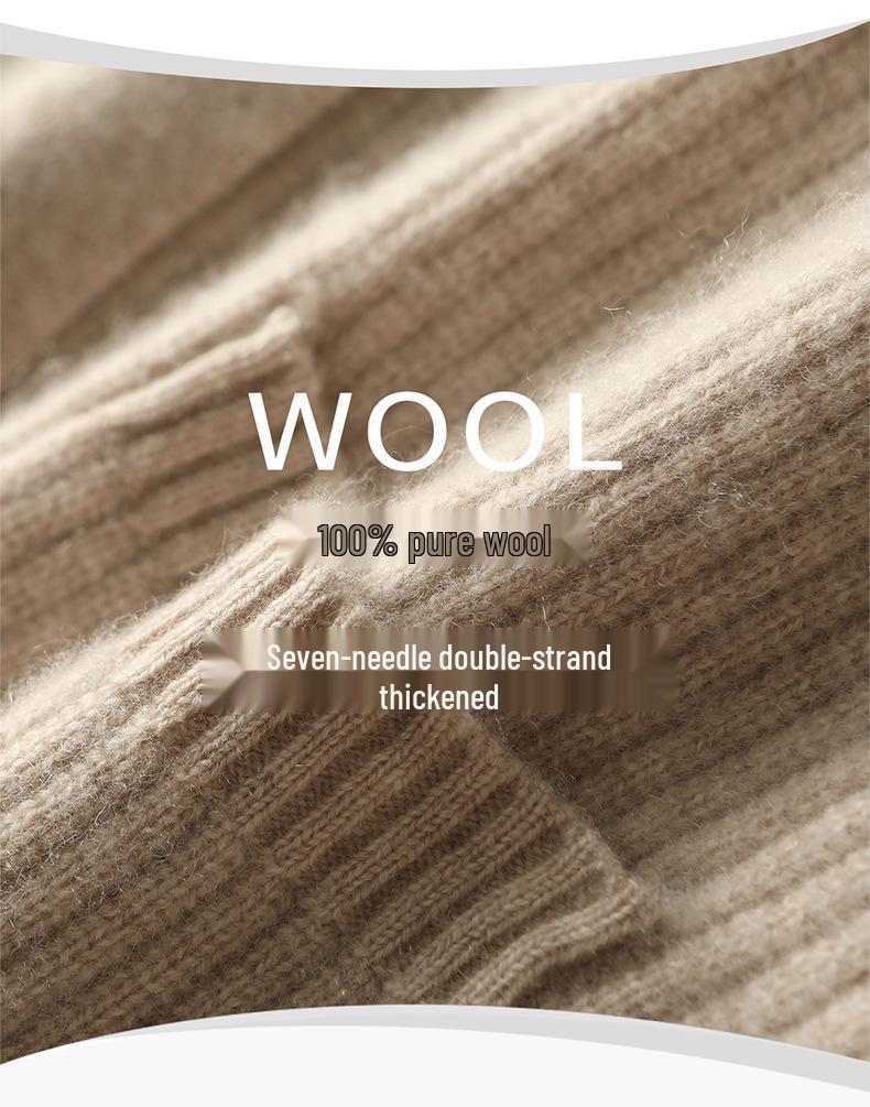 Autumn Winter 2025 Korean-Style Pure Wool Mid-Length Pocket Knit Cardigan for Women - Versatile, Thickened, Lazy Style Sweater Coat