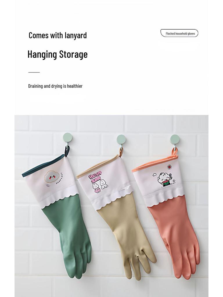 Winter Waterproof Rubber Dishwashing Gloves with Velvet Lining for Durable Household Use - Unisex Thickened Design for Kitchen and Laundry Tasks.