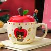 Caneca Criativa Urso Maçã com Tampa Caneca Cerâmica Personalidade Fofa Caneca para Café Leite Casa Escritório