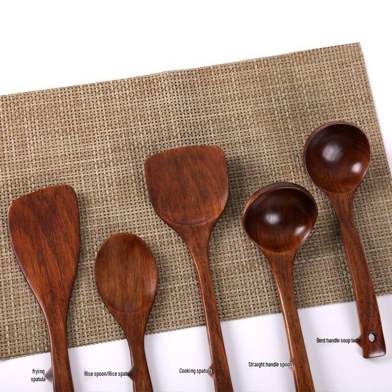 Sour Jujube Wood Long Handle Spoon & Spatula Set - Non-stick, High Heat Resistant, Perfect for Stir-fry & Soup