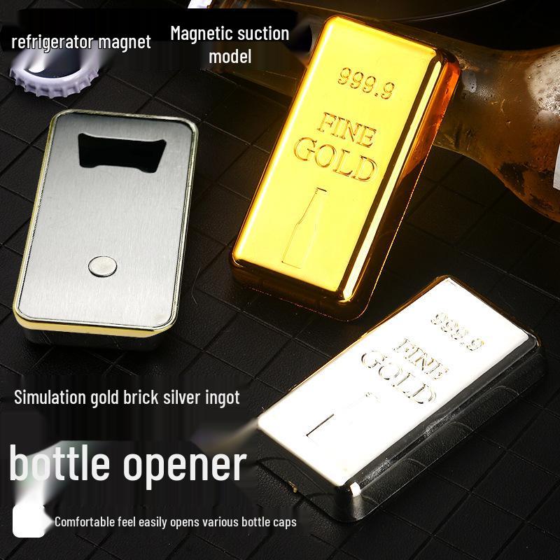 

Gold & Silver Magnetic Gold Bar Bottle Opener - Simulated Gold Brick Design for Beer Bottles