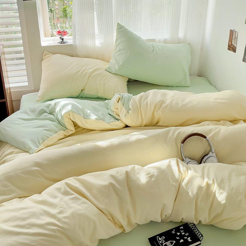 Class A Maternal And Infant Grade Solid Color Four-Piece Set Washed Cotton Double Quilt Cover Dormitory Bed Sheet 3Pcs Set Bed Hat Quilt Cover