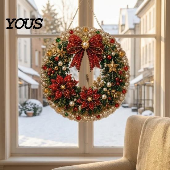 Diamond Painting Christmas Ornament Kit Faux Pearl Hanging Kit, DIY 3D Beads Handmade Festive Home Decor Art Craft, Acrylic Gem Board for Window,