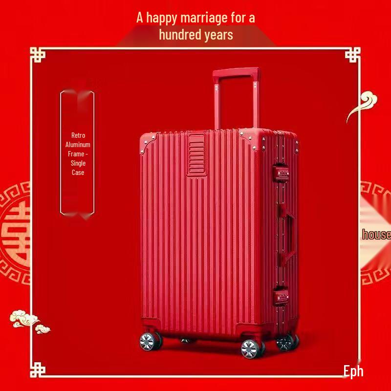 KANDEXS Women s Chinese Red Aluminum Frame Suitcase 26 Inch