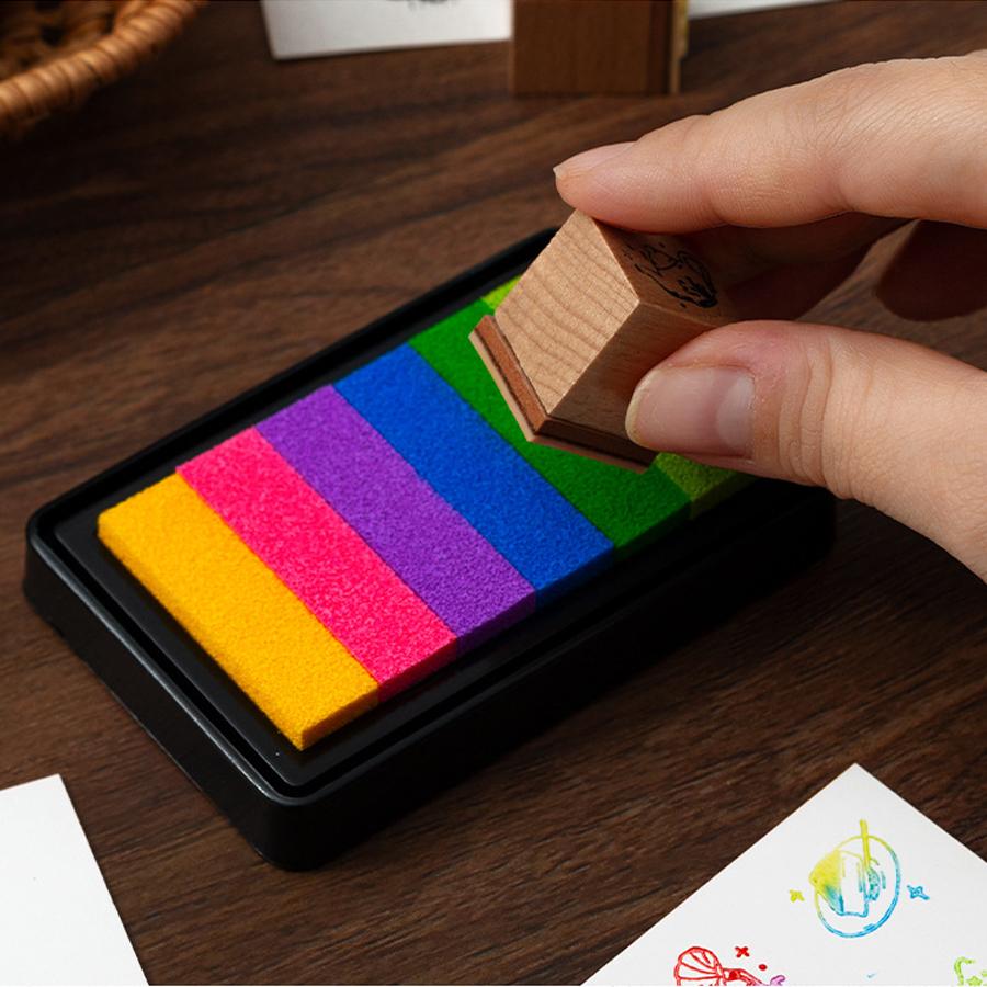 6 Stück DIY Großer Rechteckiger Farbverlauf Regenbogen Stempelkissen Notizbuch Graffiti Kombination Stempelkissen Grenzüberschreitendes Stempelkissen