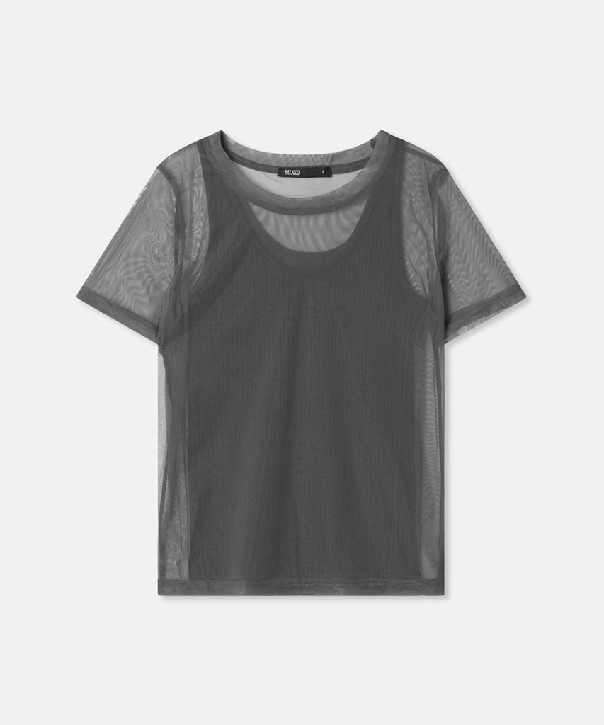 MIXXO Mesh Layered Short Sleeve T-Shirt_Miwhwg48Ss