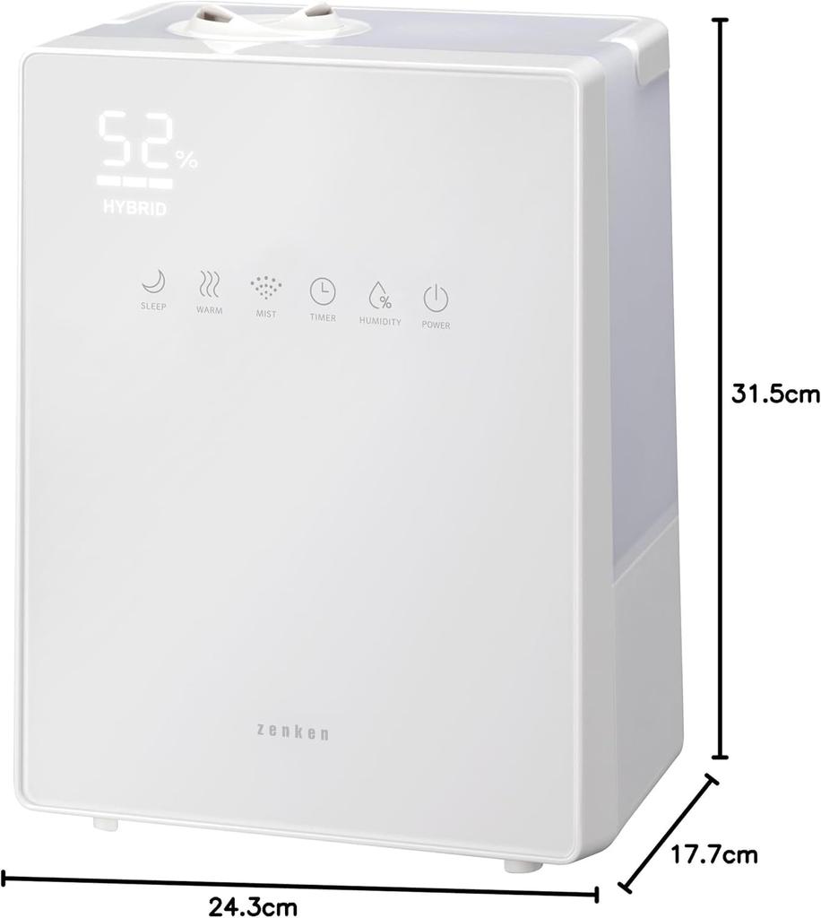 Zenken Hybrid Natural Ultrasonic Humidity Silver Quiet Operation Humidifier, Mist, Antibacterial, + Heater, Sensor, Timer, Ion,