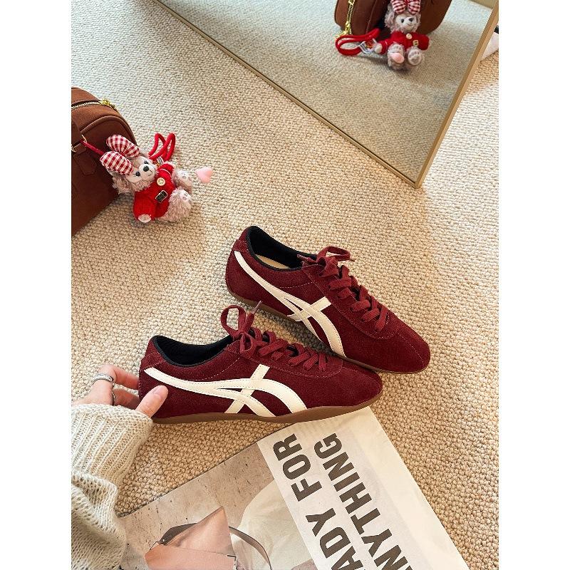 Height Increase 3/6cm~ Contrasting Color Retro Soft-soled Leather Flat-soled German Training Shoes Women's New Sports Shoes Forrest Gump Casual Sho