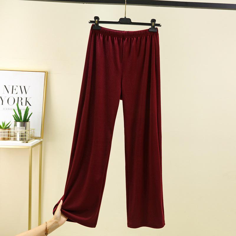Women's Plus Size Fleece-Lined Ribbed Leggings for Autumn & Winter - Thickened Wide-Leg Casual Home Pants