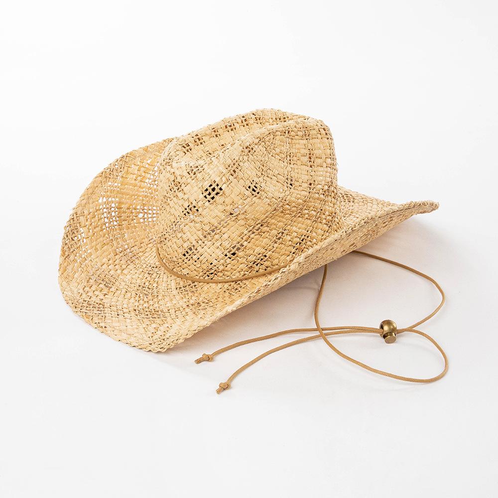 

Wide Brim Raffia Straw Sun Hats Unisex Straw Cowboy Hat Handwoven Breathable Hollow Fedoras Hat Summer Sun Hat with Chin Strap L 59cm