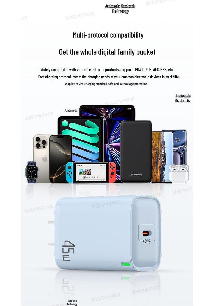 PD45W Macaron Fast Charger with Type-C Port for Apple, Huawei, and Xiaomi