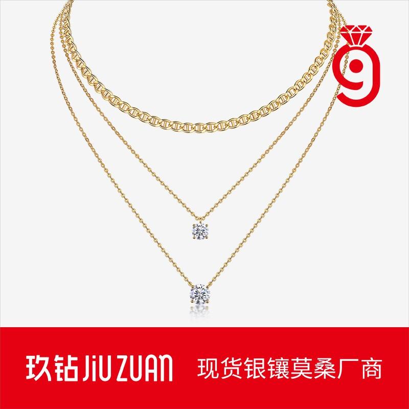 Elegant 3-Layer Sterling Necklace With Moissanite Stones Long Chain Women Minimalist Ins Style