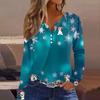 Women's T Shirt Tee Christmas Printed Button Long Sleeve Tunic Daily Weekend Fashion Basic V- Neck Regular Top