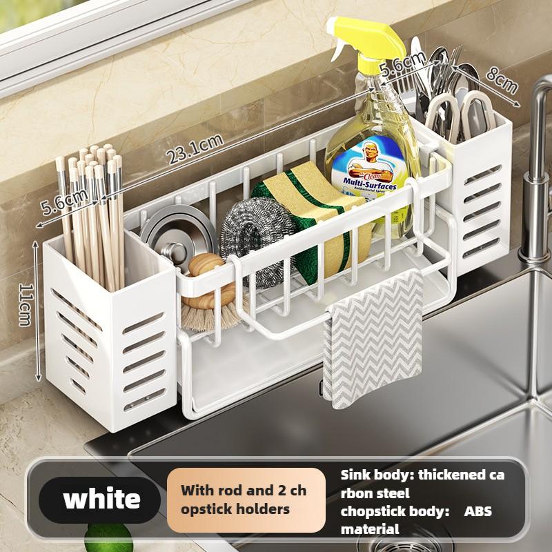 Self-draining Sink Shelf Dish Drainer Kitchen Sink Caddy Drain Rack Soap Dishwashing Sponge Holder for Kitchen Sink Organizer