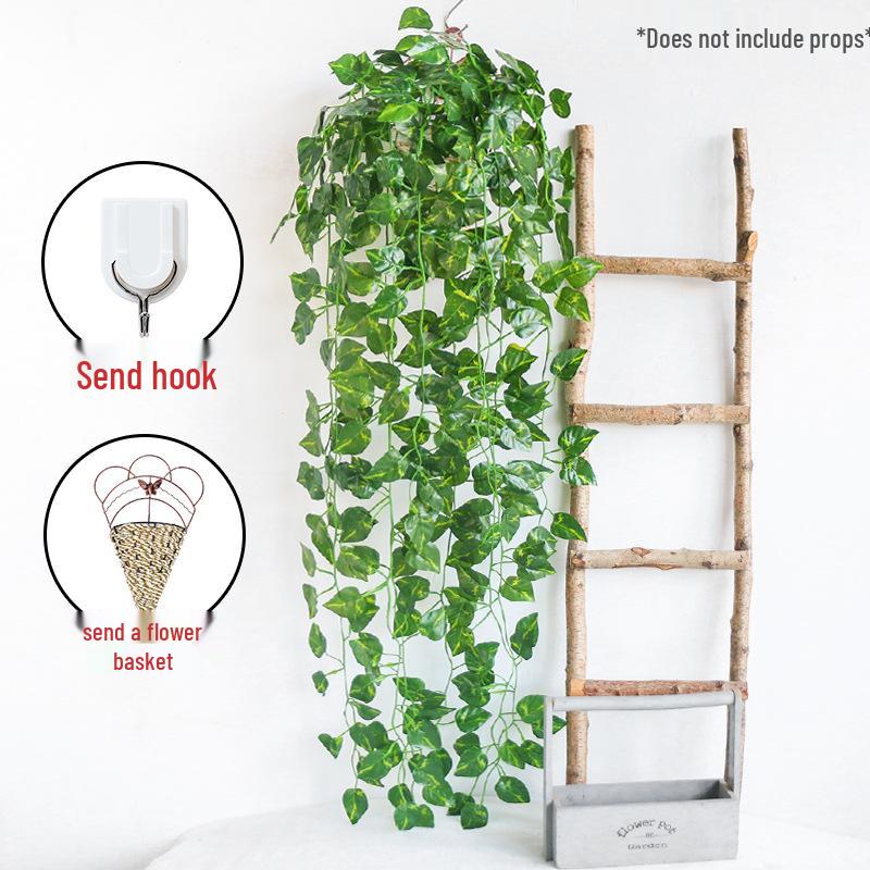Pothos Wall Hanging Decoration: Trailing Artificial Vines & Spider Plant Basket for Indoor Use