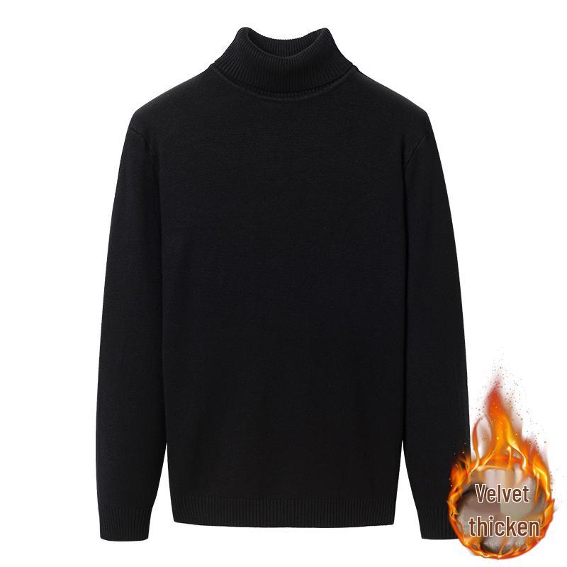 Men's Thickened Woolen High-Neck Sweater with Fleece Lining, Autumn/Winter Warm Base Layer, Rolled Collar Knitwear