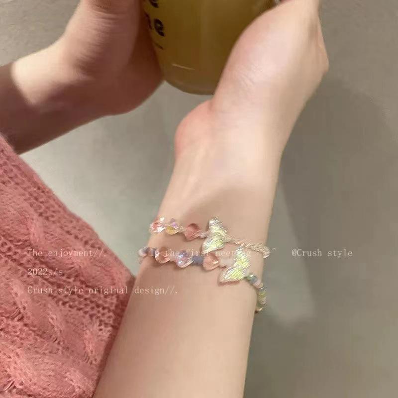 Colorful Acrylic Beaded Butterfly Bracelet with Adjustable Hand Rope for Women – Summer Design