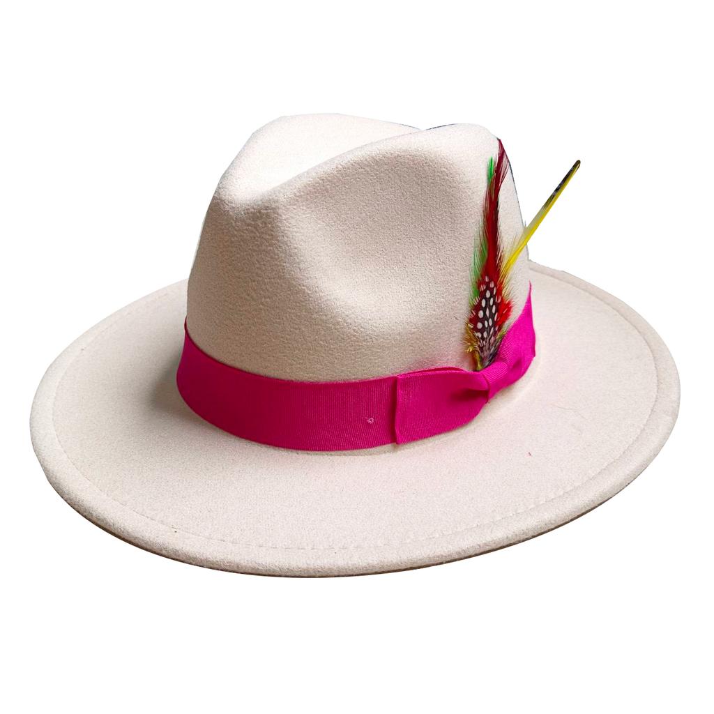 Skórzany Różowy Kapelusz Fedora z Szerokim Rondem Jazzowy Kapelusz Jesień/Zima Klasyczny Elegancki Kapelusz Panama Kapelusz Dżentelmena Sombrero