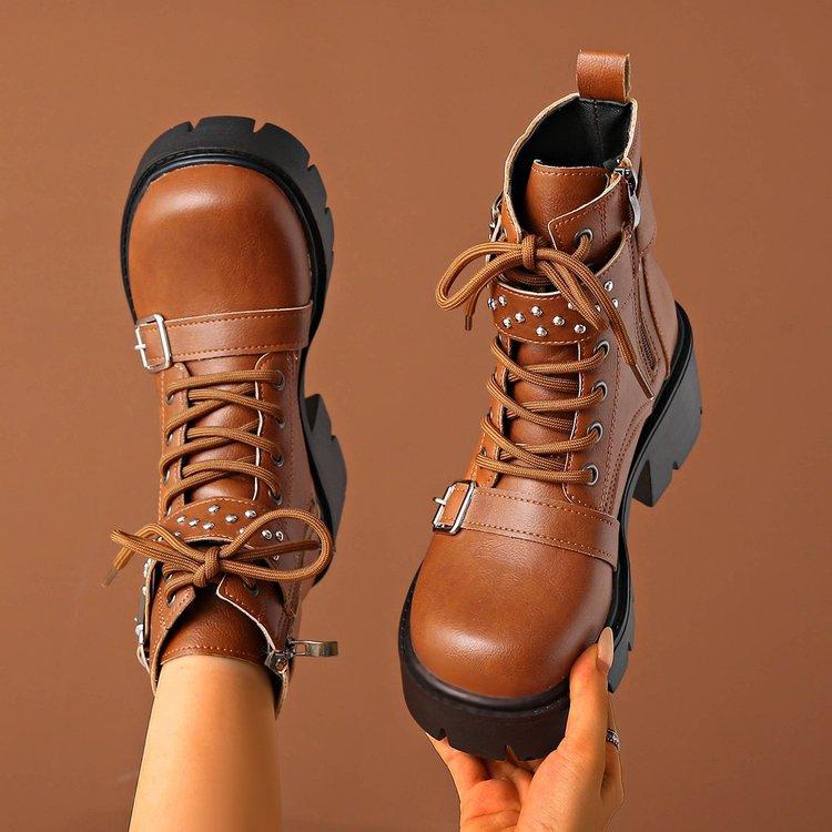 British style rivets thick heel women's lightweight outdoor hiking mountaineering non-slip sports a footsteps casual not tired feet boots