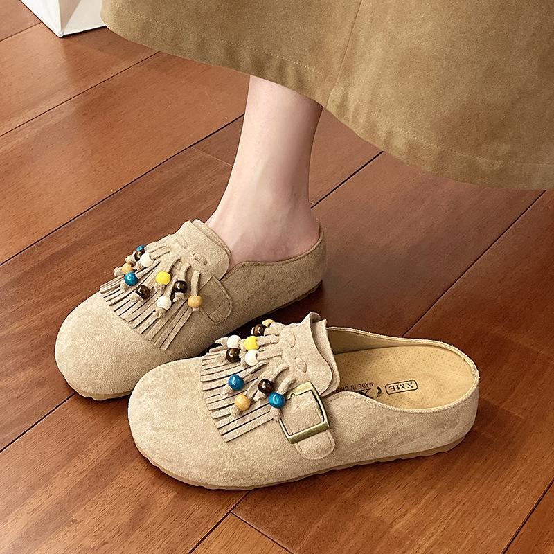 French Retro Baotou Half Slippers Women's 2025 Summer and Autumn New Models Wear a Pedal of Boken Shoes Platform Kangaroo Shoes