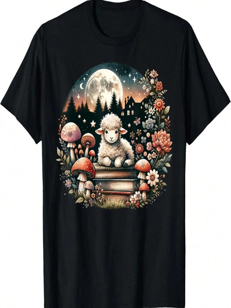 Floral Wounisex Cottagecore Sheep Aesthetic T-Shirt