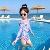Girls Long Sleeve One Piece Swimsuit Summer Cartoon Floral Print Kids Sun Protection Swimming Suit