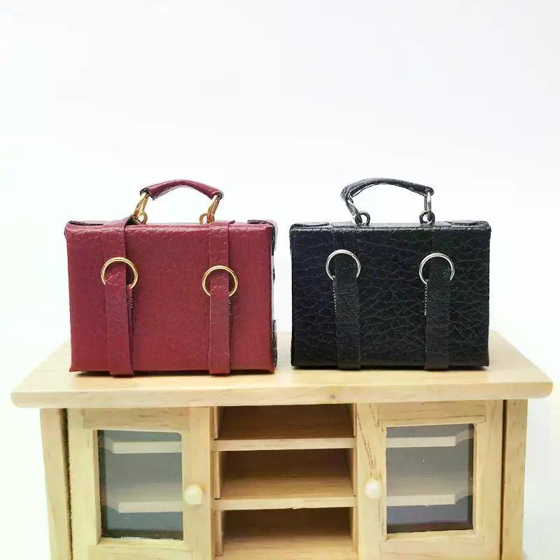 1Pcs 1:12 Scale Micro Dollhouse Miniature Retro Leather Box Briefcase Suitcase Model Toy Decoration For Doll House Accessories