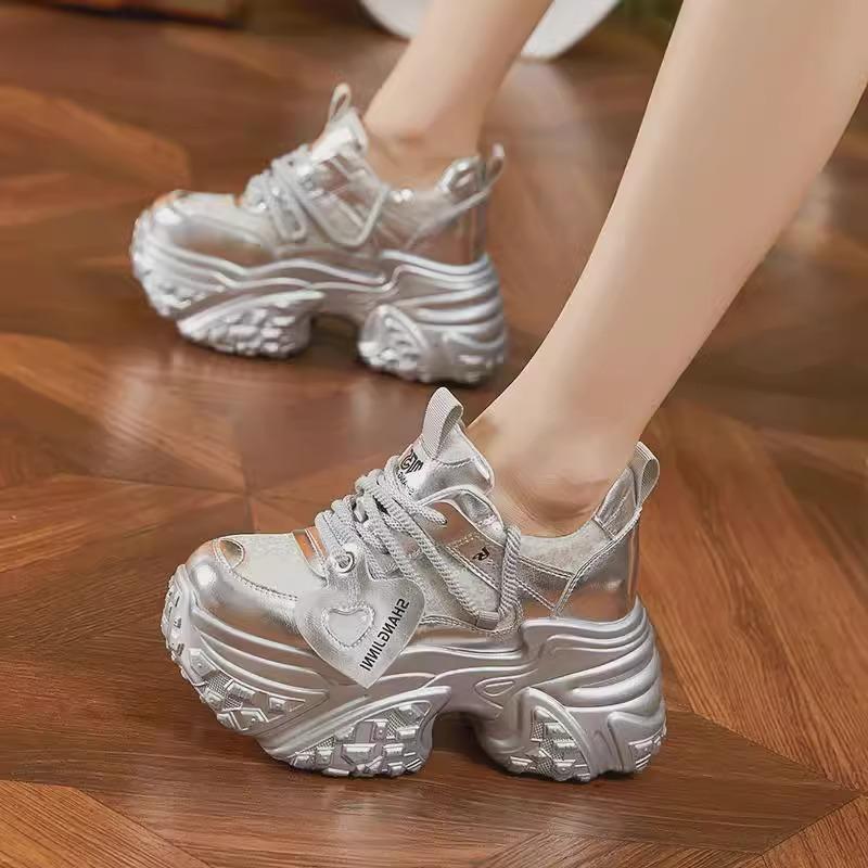 

Женские кроссовки «папины кроссовки» 2025 весна новая мода универсальная платформа сетка спортивная повседневная обувь супер платформа увеличивающая рост женская обувь 40 серебряный