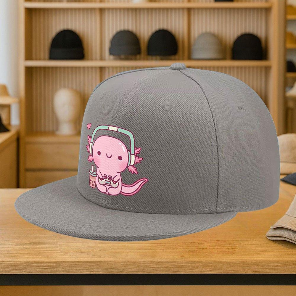 Cute Gamer Axolotl Print Baseball Cap Polyester Adjustable Streetwear Casual Snapback Hat