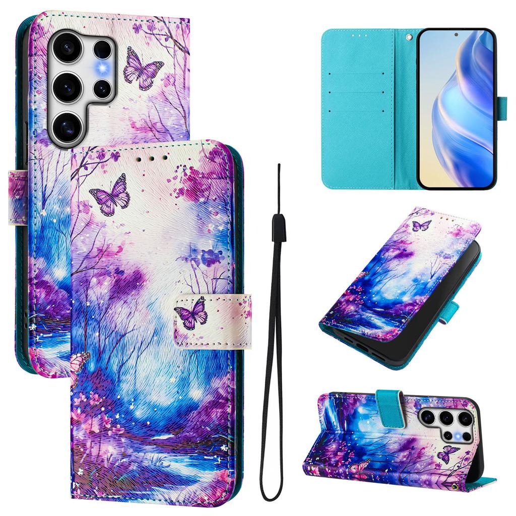 For Samsung Galaxy S25 Ultra Case Pattern Printing Wallet Phone Cover with Strap