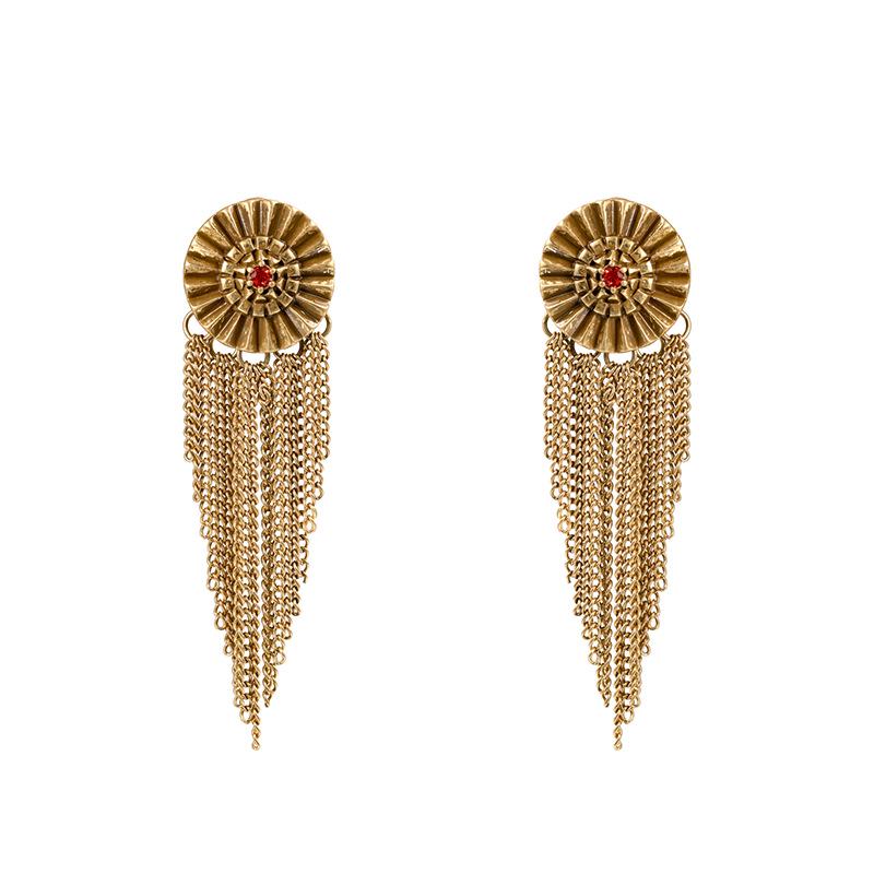 Retro Rhinestone Flower Pendant Tassel Earrings with 925 Silver Needles